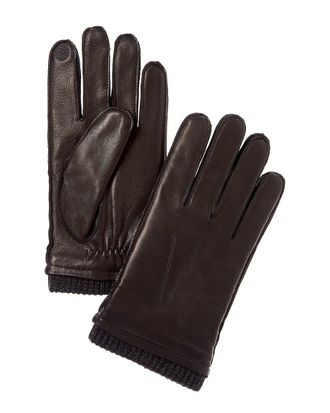 Hickey Freeman Marled Rib Cashmere & Leather Gloves