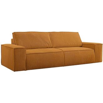 Vente-Unique Divano letto 4 posti in Velluto a coste Arancione chiaro - AMELIA
