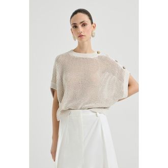 Brunello Cucinelli Cotton net sweater in Oat at Nordstrom, Size 3X-Large Eu