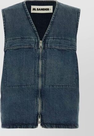 Jil Sander denim vest v neckline sleeveless patch pockets