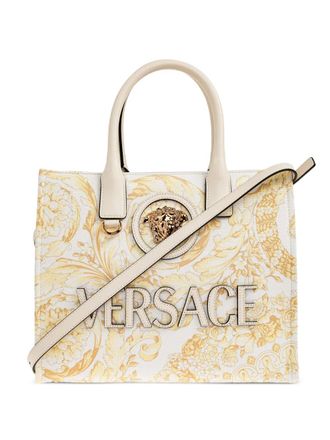 Versace small La Medusa printed canvas tote bag - White
