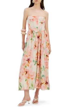 Bardot Lola Floral Strapless Corset Dress in Pink Floral at Nordstrom, Size 12