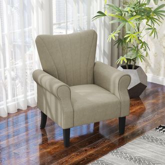 HOMCOM Armchair, Upholstered Modern Accent Chair with Wood Legs in Beige