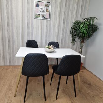 Kosy Koala Modern Rectangle White Dining Table Set With 4 Black Gem Pattern Chairs Dining Room Furniture