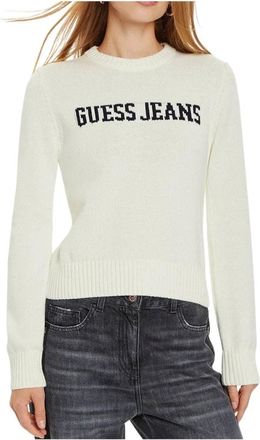 Guess Logo Sweater - Dames - Ronde hals truien - Wit - S - Katoen - Truien & Vesten