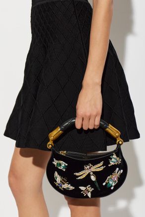 Balmain Velvet Bag Ebene Mini, Womens, Black