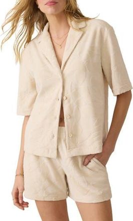 Faherty Cabana Towel Terry Camp Shirt in Marble Poolside Foliage at Nordstrom Rack, Size Xx-Small