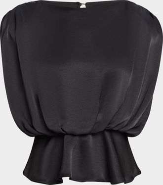 Toccin Saylor Strong-Shoulder Silky Satin Blouse