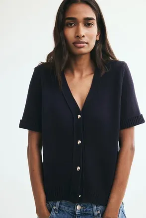 H&M Short-sleeved Cardigan in Navy Blue at Nordstrom, Size X-Large