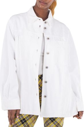 Burberry Benssen EKD Embroidered-Logo Denim Jacket, Size Medium