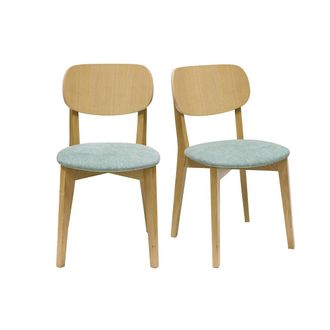 Miliboo Miliboo - Set De 2 Sillas Vintage De Madera De Roble Claro Y Tela Efecto Aterciopelado Verde Celad&oacute;n Lucia