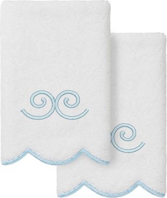 Linum Home Textiles 100% Turkish Cotton Symmetra Scallop 2Pc Embellished Fingertip Towel Set