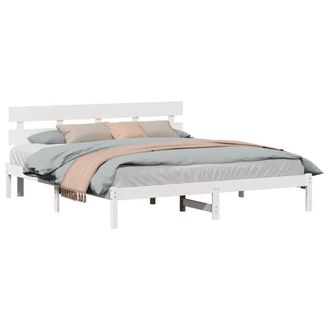 Berkfield Home White Bed Frame with Headboard White 180x200 cm Solid Wood Pine