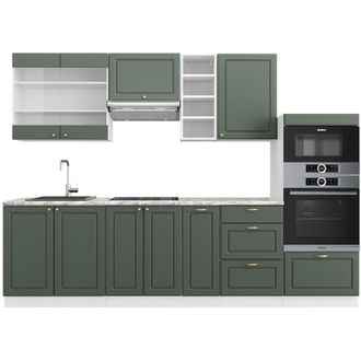 Vicco Mueble de cocina Fame-Line, Verde-Dorado Casa de campo/Blanco, 280 cm, et Mármol