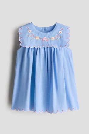 H&M Embroidered Cotton Dress in Denim Blue/flowers at Nordstrom, Size 18M