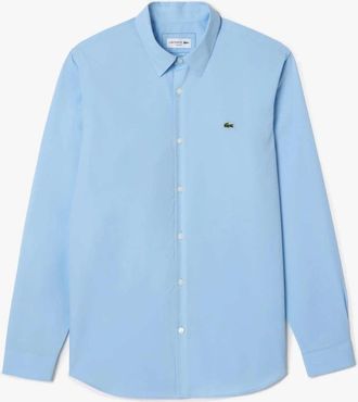Lacoste Shirt Men Light Blue Cotton Slim Fit Long Sleeve Collared GBO3493