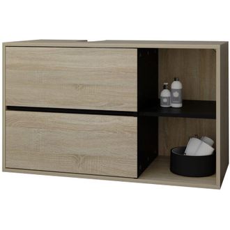 ML Design ML-Design Mobile Sottolavabo Bagno Marrone-Nero 100 x 60 x 45,5 cm Armadietto per Lavandino con 2 Cassetti e Scaffale Mobiletto Sottolavello Sospeso
