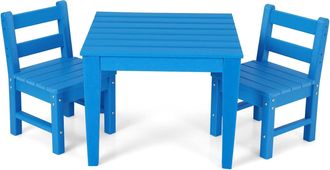Costway Costway - Juego De Mesa Y Silla Para Ni&ntilde;os De 3 Piezas, Juego De Mesa De Actividades Para Ni&ntilde;os De Exterior Con 2 Sillas Con Respaldo Para Jugar Dibuj