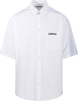 Balenciaga Short Sleeve Shirts, male, White, Size: XS S/S Large Fit Shirt