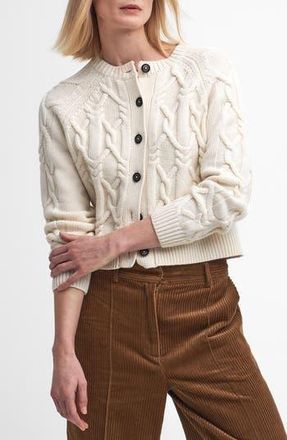 Barbour Lorelei Cable Wool Blend Cardigan in Ecru Beige at Nordstrom Rack, Size 12 Us / 16 Uk
