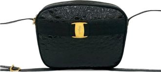 Ferragamo Pre-owned Ferragamo Croc Embossed Calfskin Vara Crossbody Ladies BA214183
