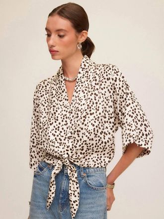 Fifteen Twenty Bernice Tie-Front Blouse In Beige /brown
