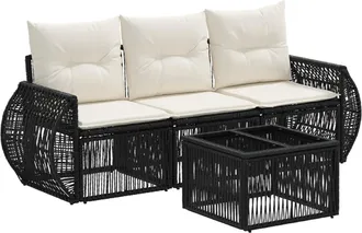 vidaXL Conjunto De Sof&aacute;s De Jard&iacute;n 4 Uds. Negro Y Blanco Crema Vidaxl