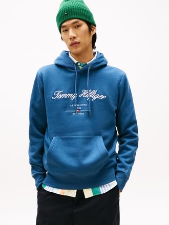 Tommy Hilfiger Hoodie TOMMY HILFIGER SCRIPT LOGO HOODY, Herren, Gr. XXL, blau (aegean sea), Sweatware, Obermaterial: 63% Baumwolle, 37% Polyester, unifarben, regular