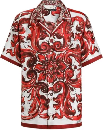 Dolce & Gabbana Zijden Twill Hawaiiaans overhemd met Majolica-print