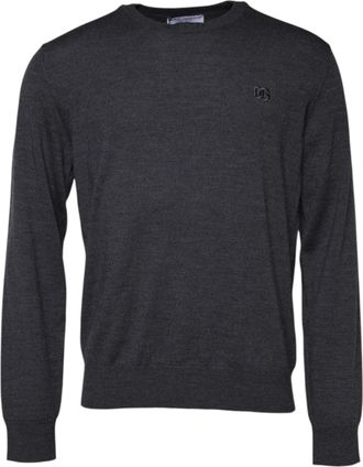 Dolce & Gabbana Mens Virgin Wool Logo Sweater Gray