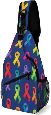 Generic Autism Awareness Ribbons Colored Unisex Shoulder Bags Casual Crossbody Chest Bag Sling Backpack for Hiking Cycling Travel