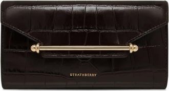 Strathberry Large Multrees Croc Embossed Leather Wallet on a Chain in Mahogany/Black at Nordstrom