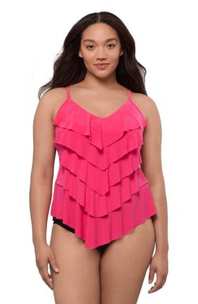 Trimshaper Rachel 5 Tier Ruffle Tankini Swimsuit Top in Rose at Nordstrom, Size 12