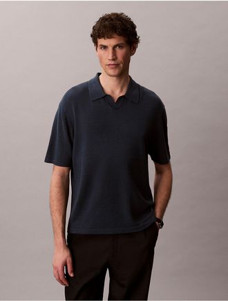 Calvin Klein Mens Linen Blend Polo Sweater - Navy - 2XL