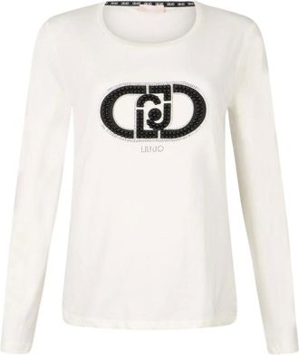 Liu Jo Long Sleeve Tops, female, White, Size: M T-shirt in cotone con logo