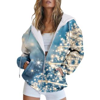 Generic Jumpers Ladies WomenS Outdoor Fleece Jackets Christmas Fashion Autumn And Winter Christmas Tree Pendant Flower Printed Casual Pocket Long Lightweight 