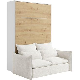 Vente-Unique Letto estraibile 140 x 200 cm Apertura verticale manuale Con LED Bianco e naturale + Divano - RAPILI