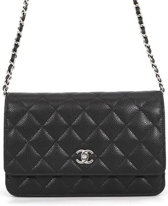 Chanel Matelasse Black Grained Calfskin Chain/Shoulder Wallet (Pre-Owned)