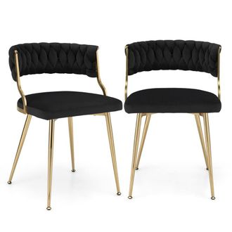 Costway Costway 2PCS Dining Chairs Upholstered Armless Velvet Accent Chair Woven Back in Black