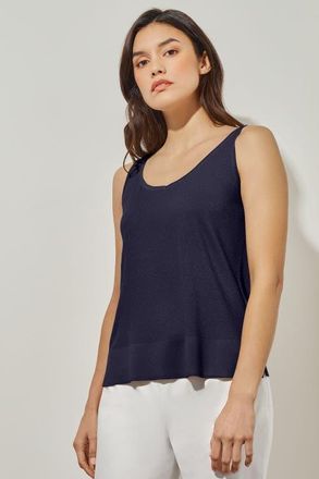 Ming Wang V-Neck Tank - Side-Slit Soft Knit in Indigo at Nordstrom, Size X-Small