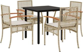vidaXL Set Comedor De Jard&iacute;n 5 Pzas Con Cojines Rat&aacute;n Sint&eacute;tico Beige Vidaxl