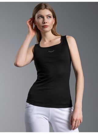 Trigema Tanktop TRIGEMA TRIGEMA Tr&auml;gershirt mit Kristallsteinen, Damen, Gr. XXL, schwarz, Feinripp, 95% Baumwolle, 5% Elastan, lang, Rundhals, Tops Tanktop