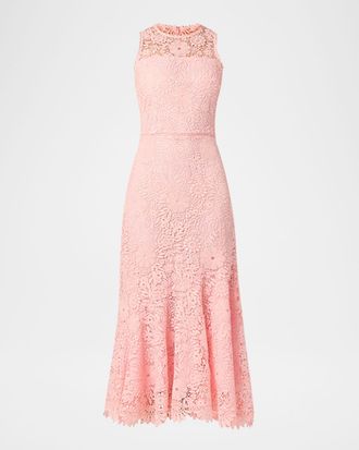 Shoshanna Anamaria Sleeveless Floral Lace Midi Dress
