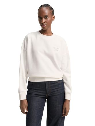 Tom Tailor Denim Sweatshirt TOM TAILOR DENIM, Damen, Gr. XL, sanftes wei&szlig;, Sweatware, Obermaterial: 52% Baumwolle, 48% Polyester, unifarben, regular fit normal, Rundha