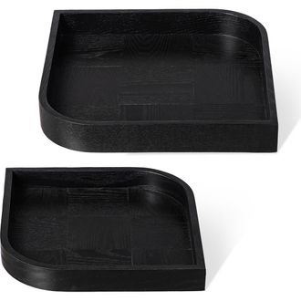 Glitzhome Set of 2 Leaf Shape Ash Wood Decorative Trays in Black at Nordstrom, Size Medium