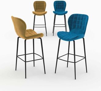 Rendez-Vous D&eacute;co Pack De 4 Sillas De Bar Mazzia De Terciopelo Amarillo Y Azul 75 Cm