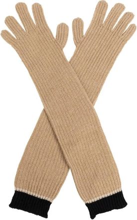 Moschino Handschuhe - Two-tone Ribbed Long Gloves - Gr. ONE SIZE - in Beige - f&uuml;r Damen