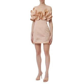 Elisabetta Franchi Party Dresses, female, Beige, Size: M Ruffled Mini Dress