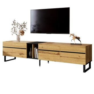 OEM Mobile Tv Basso Moderno Da 180 Cm Con Vano A Ribalta, Ripiani A Giorno E Doppie Ante - Mobile Tv Minimalista Utilizzabile Come Credenza, Mobile Tv E M