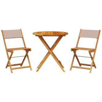 vidaXL Juego De Bistro De 3 Piezas Tela Y Madera Maciza Taupe Vidaxl